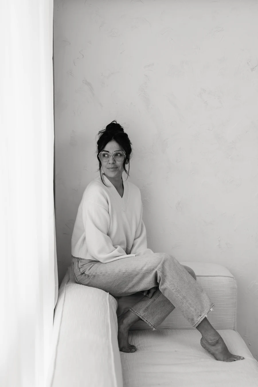 Jessica Snow, black-and-white studio portrait